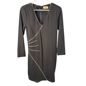Cureté Black Long Sleeve Dress With Gold Zipper Detail Size 2 Pre-Owned Good Con